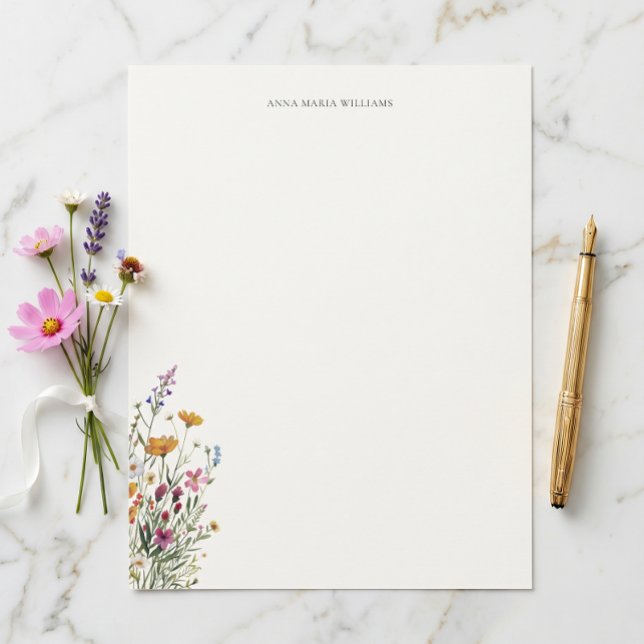  Personalized Elegant Chic Floral Letterhead (Letterhead-size standard letter size 8.5 x 11 inches. Choose paper style and add an envelope.)