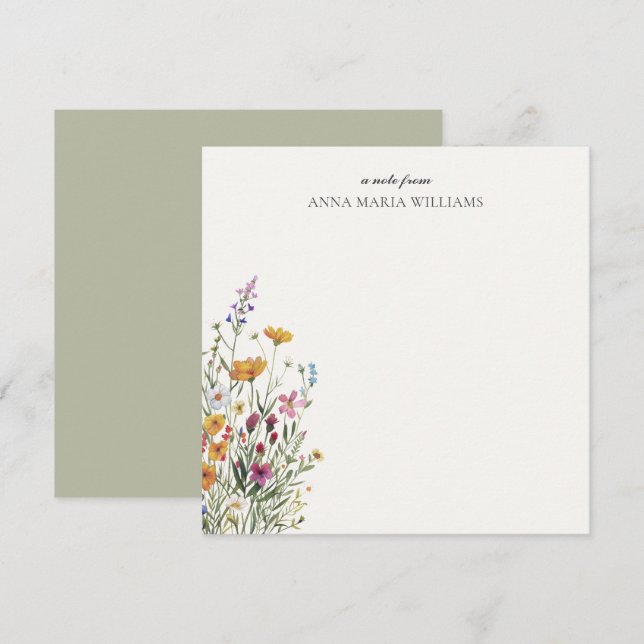 Personalized Elegant Chic Wildflower Note Card (Front/Back)