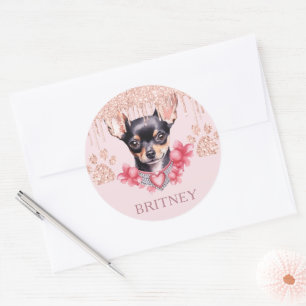 Personalized Elegant chihuahua Dog with Glitter Classic Round Sticker