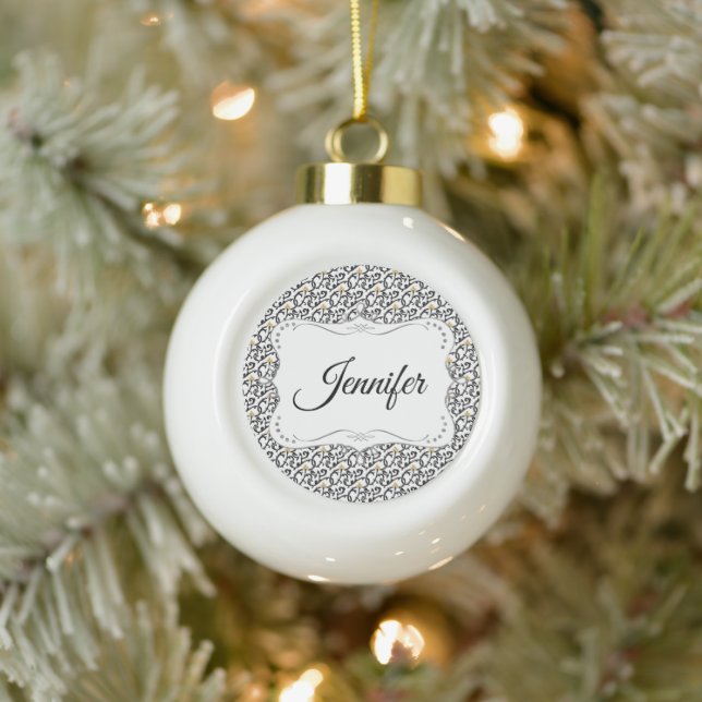 Personalized Elegant Christmas Pattern Ceramic Ball Christmas Ornament (Tree)