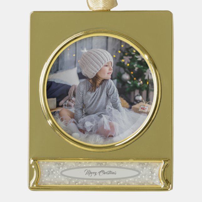 Personalized Elegant Christmas Pattern Gold Plated Banner Ornament (Front)