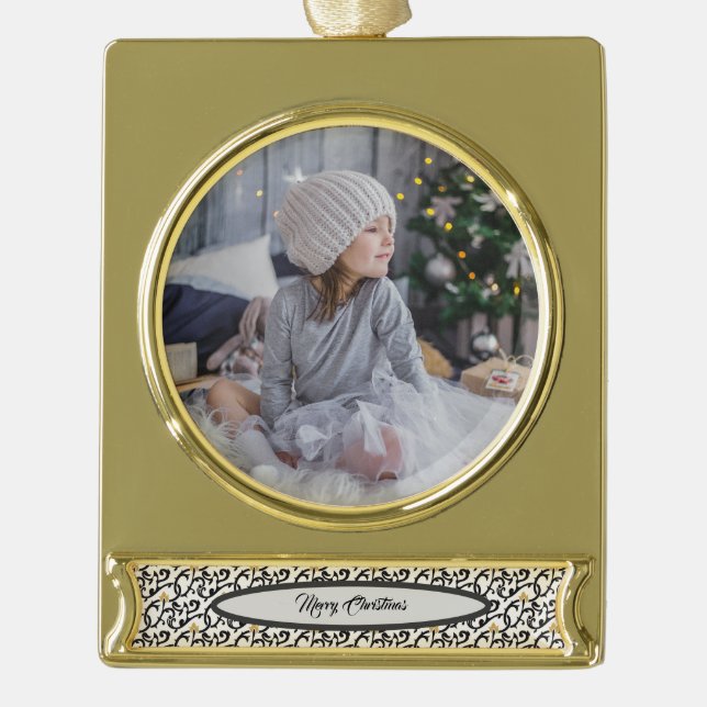Personalized Elegant Christmas Pattern Gold Plated Banner Ornament (Front)