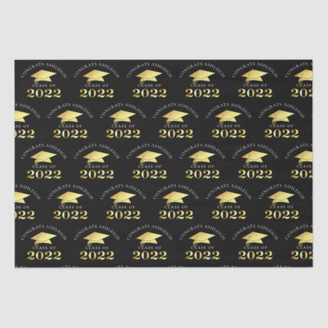 Personalized Elegant Class of 2022 Black Gold Tissue Paper (Front)