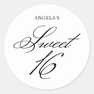 Personalized Elegant Classic Calligraphy Sweet 16 Round Sticker