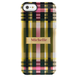 Personalized Elegant Classic Pink Green and Gold Clear iPhone SE/5/5s Case