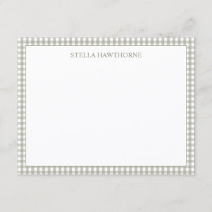 Personalized Elegant Classic Sage Green Gingham Note Card