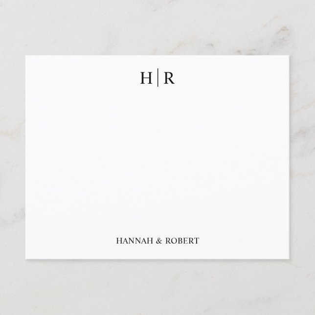 Personalized Elegant Classic Simple Monogram Note Card (Front)