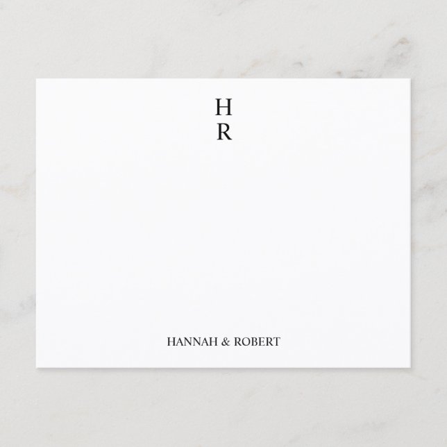 Personalized Elegant Classic Two Initial Monogram  Note Card (Front)
