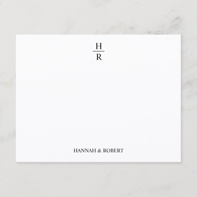 Personalized Elegant Classic Two Letter Monogram Note Card (Front)