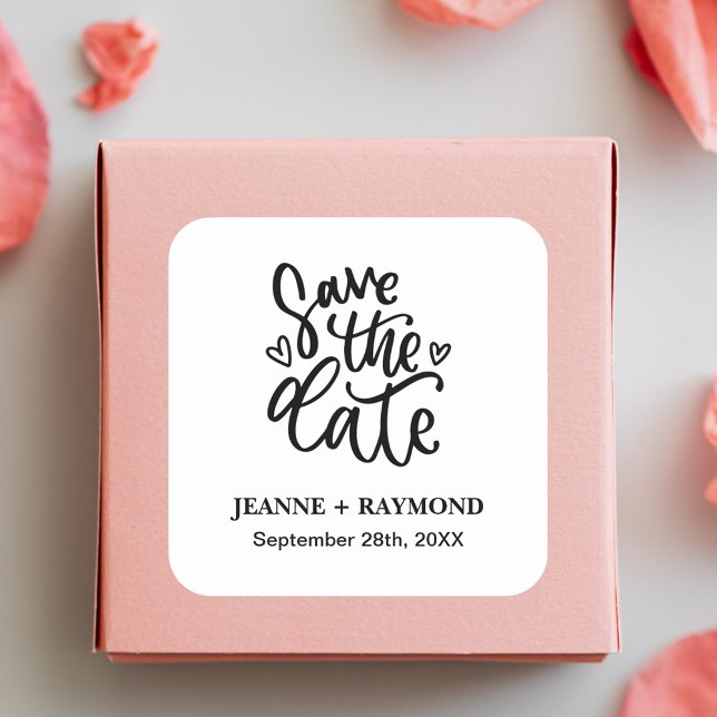 Personalized Elegant Clean Wedding Save the date Square Sticker (Creator Uploaded)