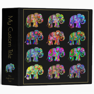Personalized Elegant Colorful Elephants Scrapbook 3 Ring Binder
