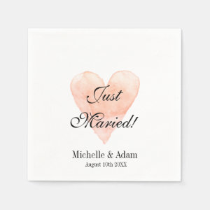 Personalized elegant coral heart wedding napkins