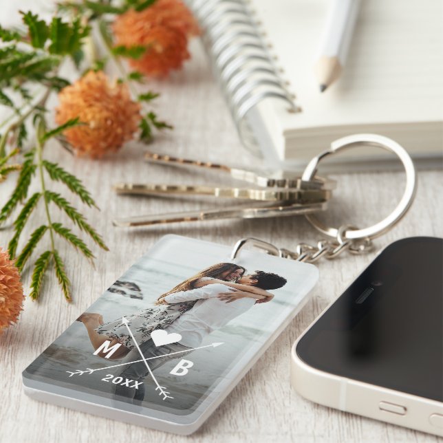 Personalized Elegant Couple Initials Love Heart Keychain (Front Right)