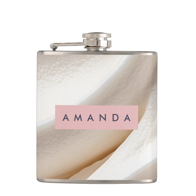 Personalized Elegant Cream Swirl Minimalist Flask (Front)