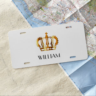 Personalized Elegant Crown White License Plate