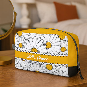 Personalized Elegant Daisy Floral Art Toiletry Bag