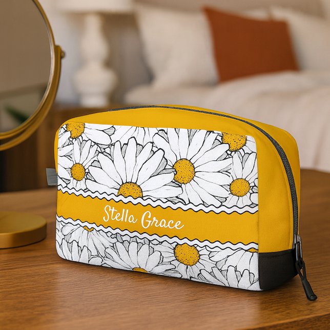 Personalized Elegant Daisy Floral Art Toiletry Bag (Creator Uploaded)