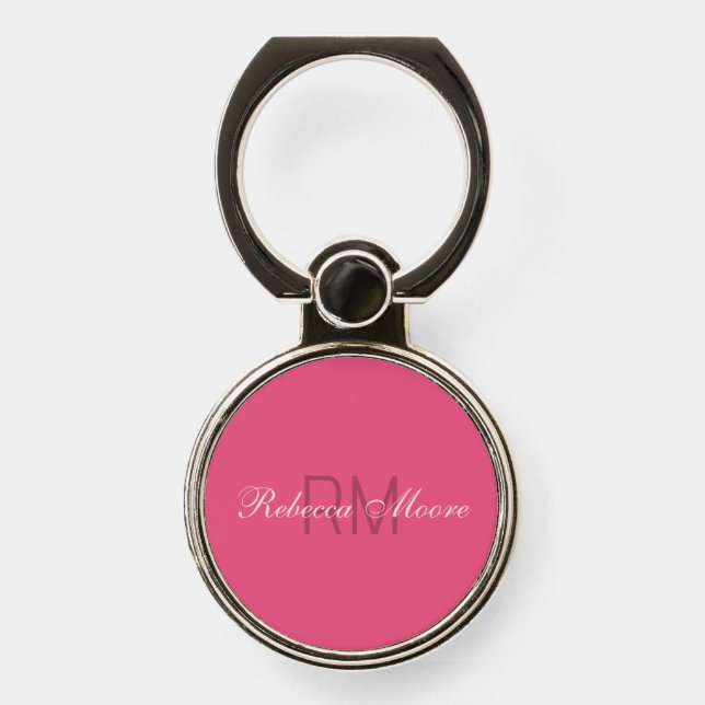 Personalized Elegant Dark Cranberry Rose Pink Phone Ring Stand (Front)