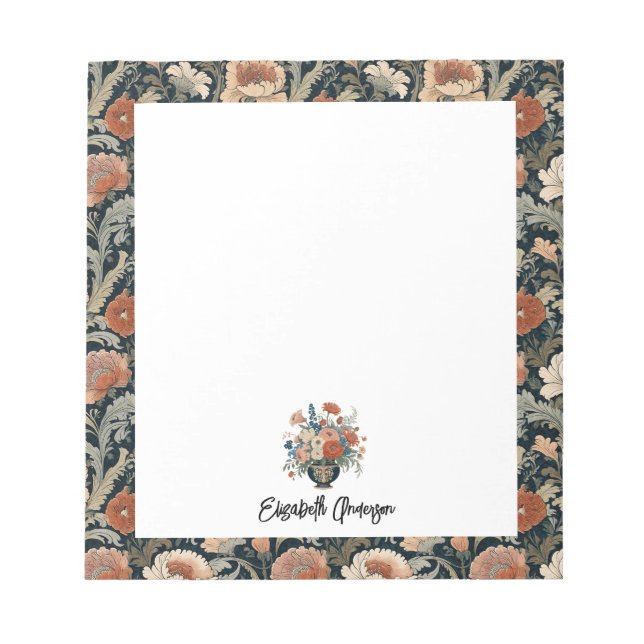 Personalized Elegant Dark Floral Notepad (Front)