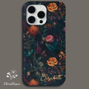Personalized Elegant Dark Gothic Floral Rose iPhone 15 Pro Max Case