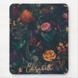 Personalized Elegant Dark Gothic Floral Rose Mouse Pad