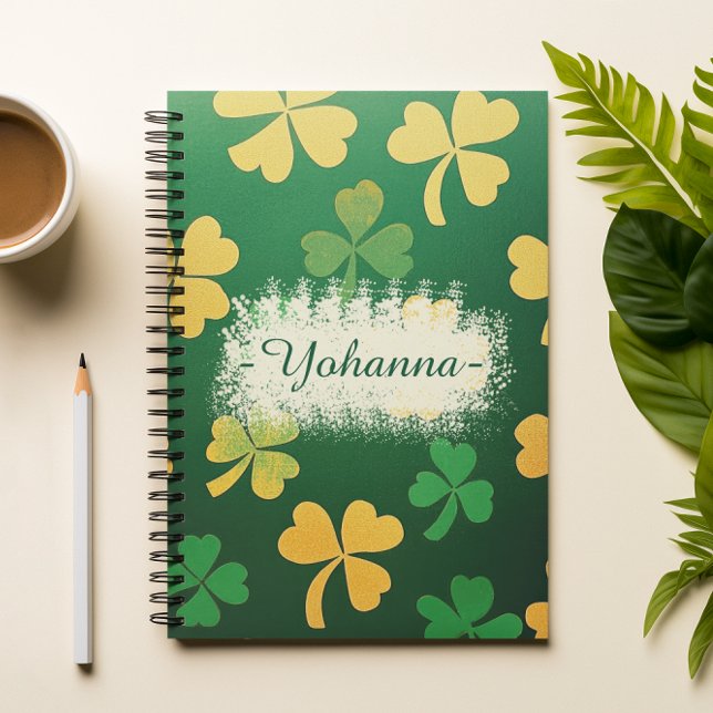 Personalized Elegant Dark Green & Gold Clover Notebook (Personalized Elegant Dark Green & Gold Clover Notebook)