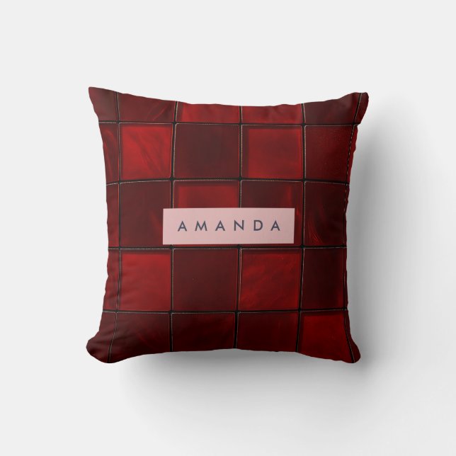 Personalized Elegant Deep Red Glass Tile Pattern  Throw Pillow (Front)