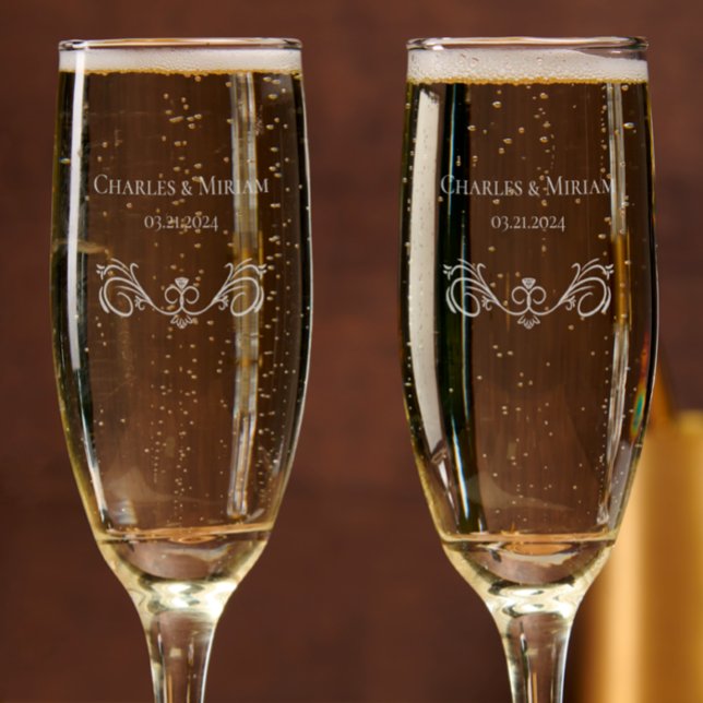 Personalized Elegant Diamond Anniversary Keepsake Champagne Flute (Add couples names and date to unique diamond accent. Elegant stylish keepsake gift glasses.
)
