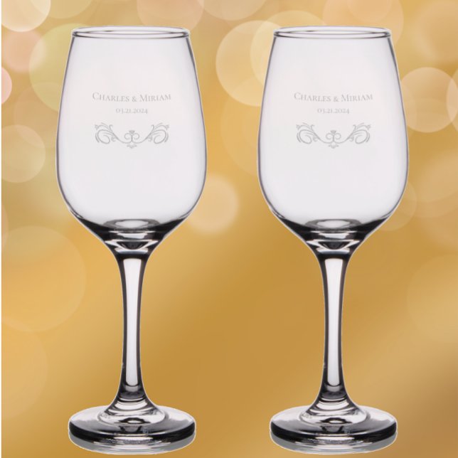 Personalized Elegant Diamond Anniversary Keepsake Wine Glass (Personalize with couples names and date, simple modern script. Original diamond swirl keepsake.
)