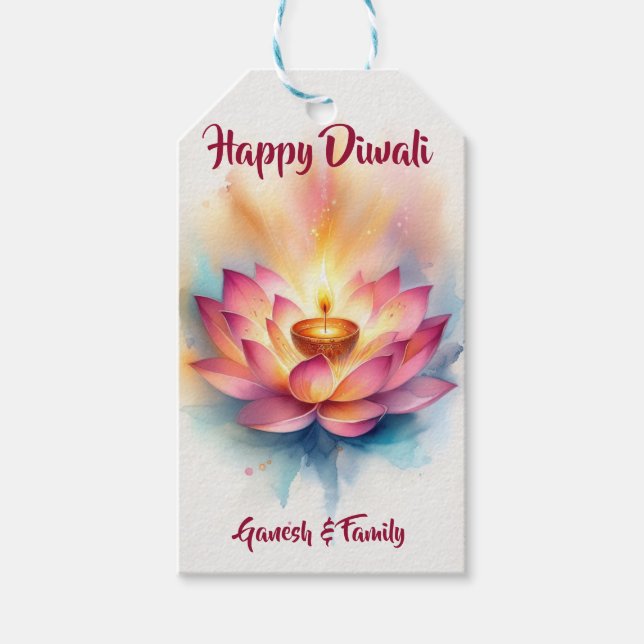 Personalized Elegant Diwali Diya  Gift Tags (Front)