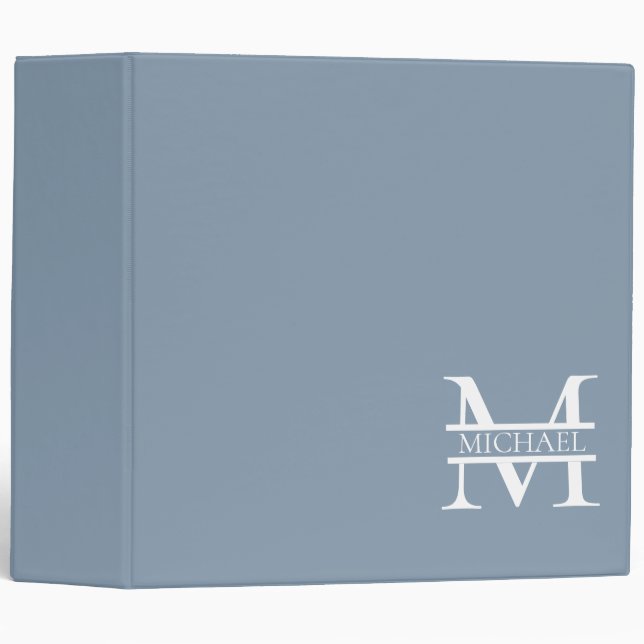 Personalized Elegant Dusty Blue Monogram and Name 3 Ring Binder (Front/Spine)