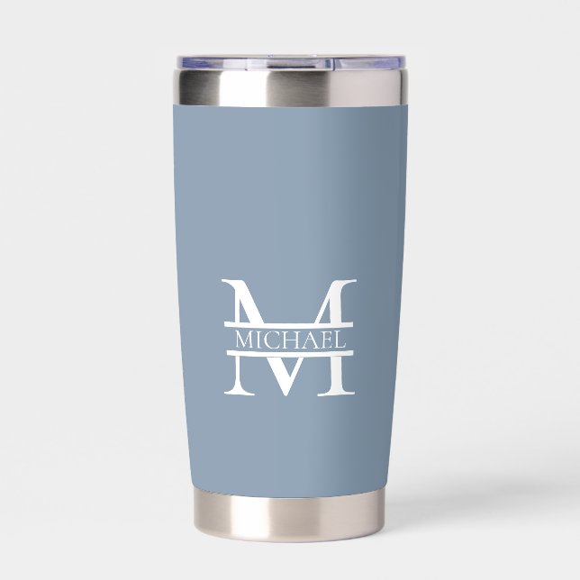 Personalized Elegant Dusty Blue Monogram and Name Insulated Tumbler (Front)