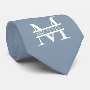 Personalized Elegant Dusty Blue Monogram and Name Neck Tie