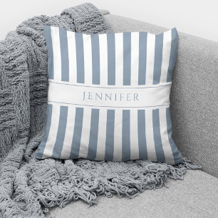 Personalized Elegant Dusty Blue Stripes Pattern Throw Pillow