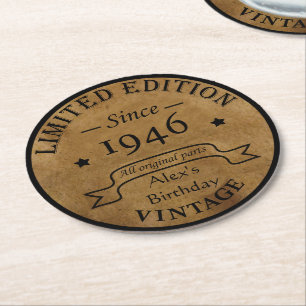 Personalized elegant eighty vintage 85th birthday round paper coaster