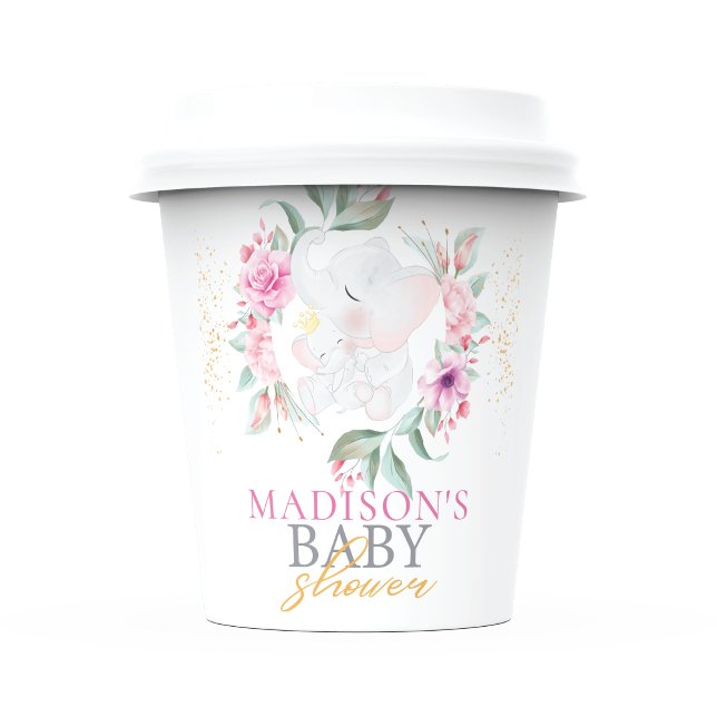 Personalized Elegant Elephant girl baby shower Paper Cups (Creator Uploaded)