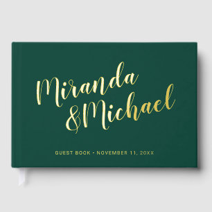Personalized Elegant Emerald Green & Gold Wedding Foil Guest Book
