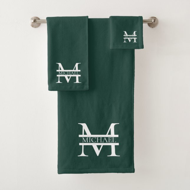 Personalized Elegant Emerald Green Monogram & Name Bath Towel Set (Insitu)