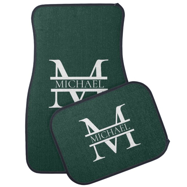 Personalized Elegant Emerald Green Monogram & Name Car Floor Mat (Set)