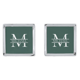 Personalized Elegant Emerald Green Monogram & Name Cufflinks