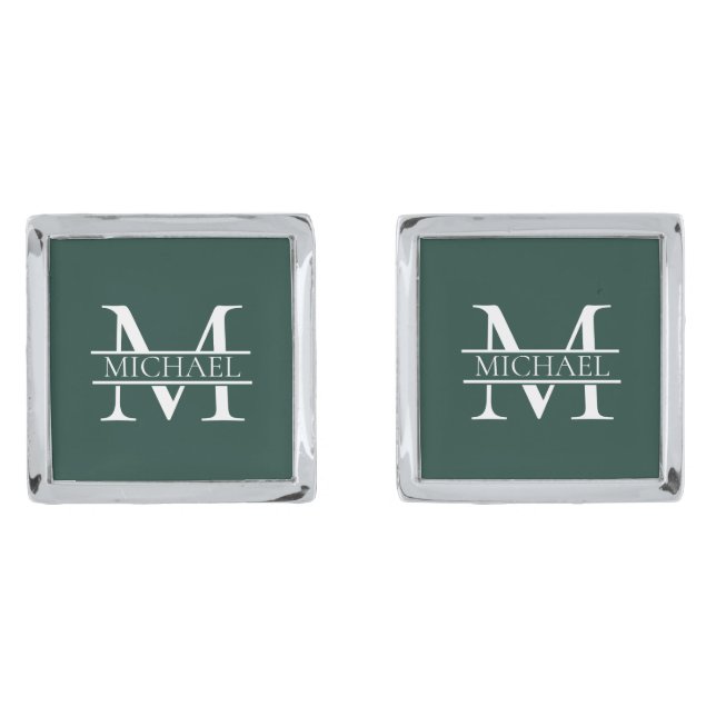Personalized Elegant Emerald Green Monogram & Name Cufflinks (Front)