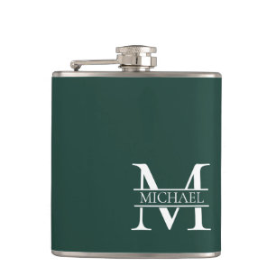 Personalized Elegant Emerald Green Monogram & Name Flask