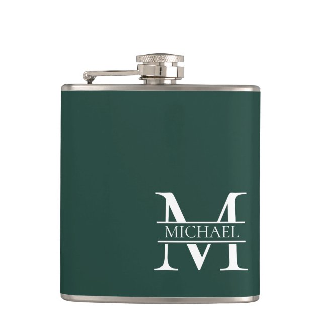 Personalized Elegant Emerald Green Monogram & Name Flask (Front)