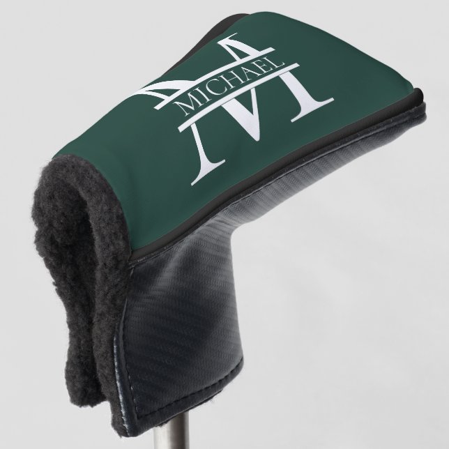Personalized Elegant Emerald Green Monogram & Name Golf Head Cover (3/4 Front)
