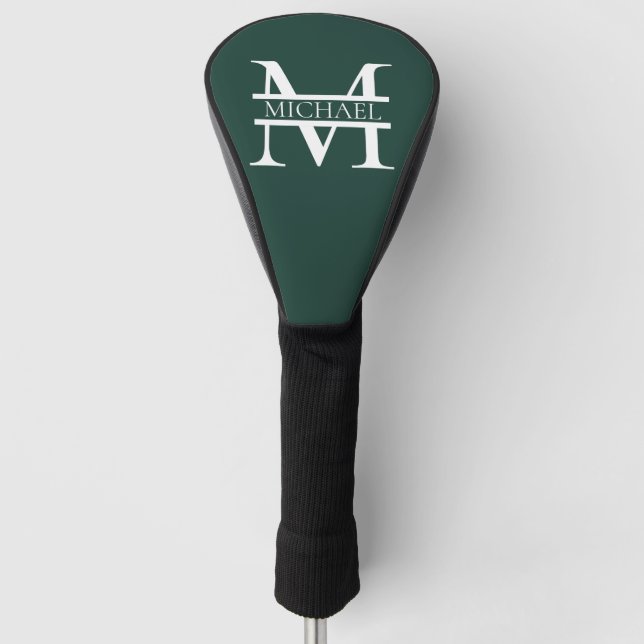 Personalized Elegant Emerald Green Monogram & Name Golf Head Cover (Front)