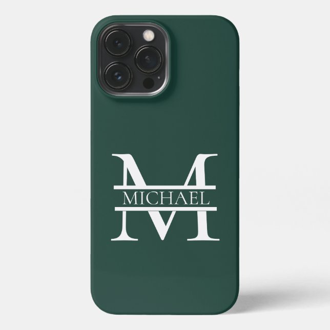 Personalized Elegant Emerald Green Monogram & Name iPhone Case (Back)