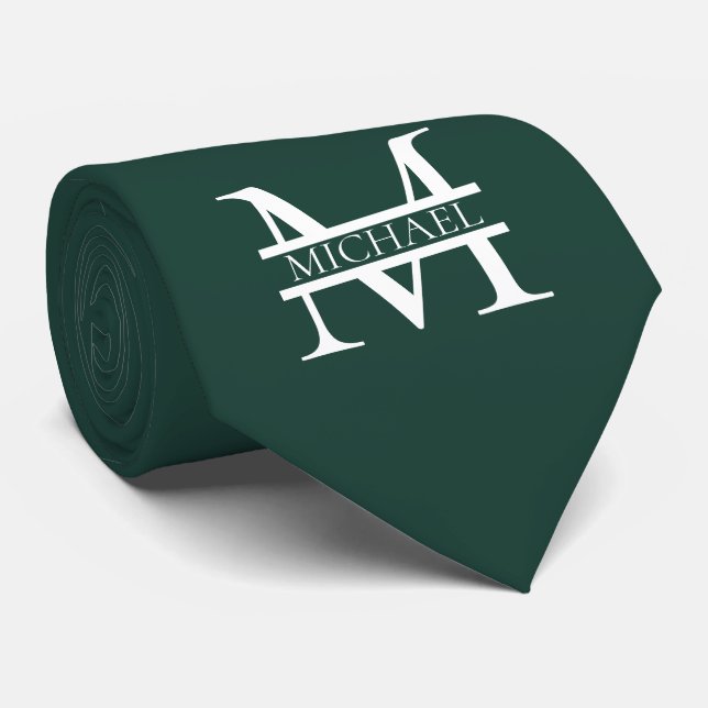 Personalized Elegant Emerald Green Monogram & Name Neck Tie (Rolled)