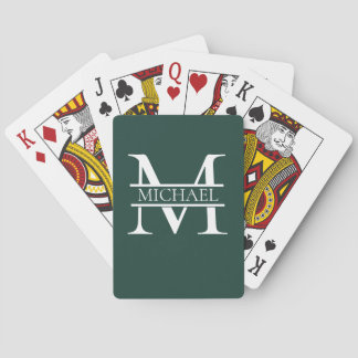 Personalized Elegant Emerald Green Monogram & Name Poker Cards