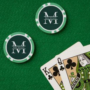 Personalized Elegant Emerald Green Monogram & Name Poker Chips