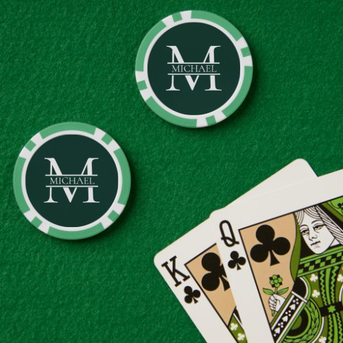 Personalized Elegant Emerald Green Monogram  Name Poker Chips